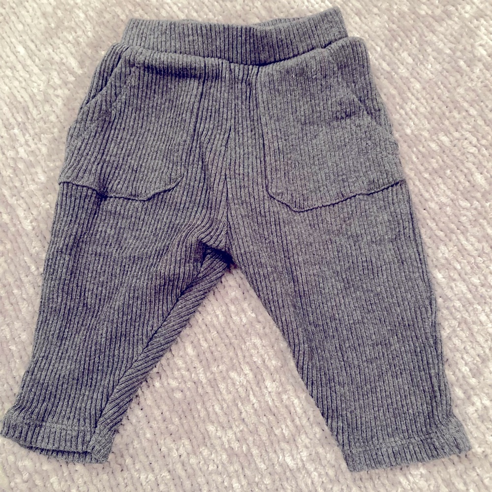 The Little White Company Baby Ribbed Cotton Knit Pants Gray 3-6 Months